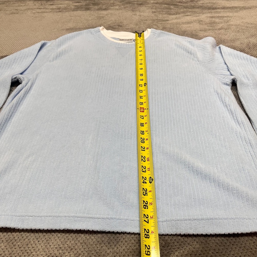 Fashion Bug Vintage Ribbed Sweatshirt XL Baby Blue Crewneck Double Layer Cuffs - Picture 5 of 8